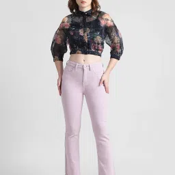 Only Black Cotton Printed Cropped Shirt image 4