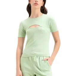 Bewakoof Mint Green Cotton Slim Fit Top-image-50