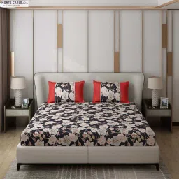 Monte Carlo Vibrant Black Polyester 130 TC Queen Bedsheet with 2 Pillow Covers image 2