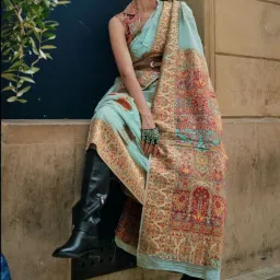 Odette Blue Modal Woven Saree With Unstitched Blouse image 2