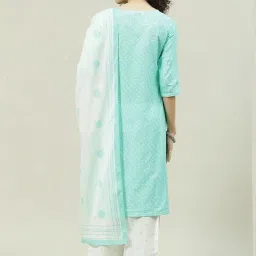 Biba Aqua Blue Woven Pattern Kurta and Pant with Dupatta image 2