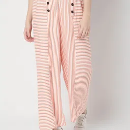 Vero Moda White & Orange Striped Pants image 1