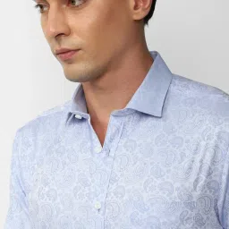 Peter England Sky Blue Regular Fit Printed Shirt image 4