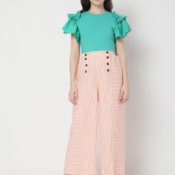 Vero Moda White & Orange Striped Pants image 4