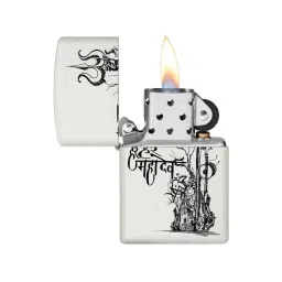 Zippo White Brass Shivas Trishul Design Windproof Pocket Lighter image 4