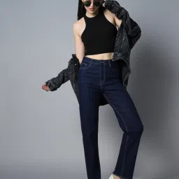 High Star Dark Blue Cotton Straight Fit Mid Rise Jeans image 4