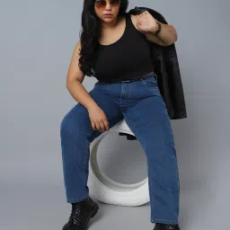 High Star Dark Blue Cotton Straight Fit Mid Rise Jeans image 4