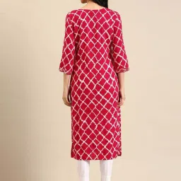 showoffff SHOWOFF Red Cotton Embroidered Straight Kurta image 2