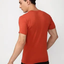 Peter England Orange Cotton Slim Fit Printed T-Shirt image 2