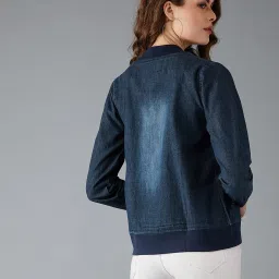 DOLCE CRUDO Navy Full Sleeves Bomber Jacket image 2