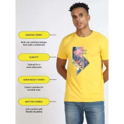 Lee Yellow Cotton Slim Fit Printed T-Shirt image 2