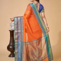 Anjaneya Sarees Orange Cotton Woven Saree With Unstitched Blouse image 2