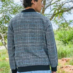 Campus Sutra Black Cotton Regular Fit Checks Bomber Jacket image 2