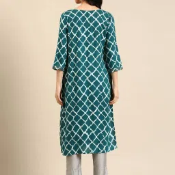 showoffff SHOWOFF Teal Blue Cotton Embroidered Straight Kurta image 2