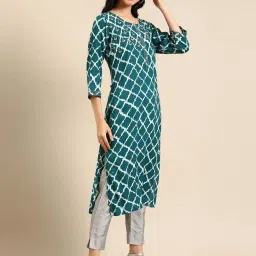 showoffff SHOWOFF Teal Blue Cotton Embroidered Straight Kurta image 3