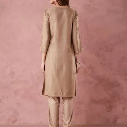 Fabindia Beige Viscose Silk Regular Fit Solid Kurta image 2
