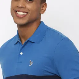 American Eagle Outfitters Navy Cotton Regular Fit Colour Block Polo T-Shirt image 4