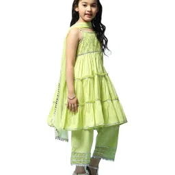 BIBA Girls Kids Lime Green Cotton Embroidered Kurta Set image 4