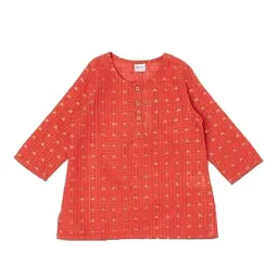 Fabindia Kids Orange Printed Kurta-image-11