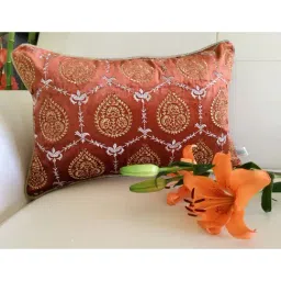 TARA Sparkling Homes Orange Embroidered Luxury Velvet Cushion Cover - Set of 1-picture-25