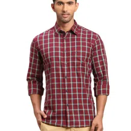 Parx Red Cotton Slim Fit Checks Shirts-picture-34