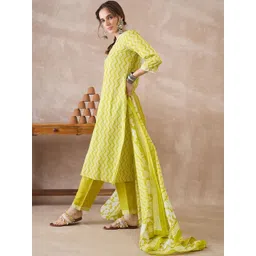 Indo Era Women Printed Regular Pure Cotton Kurta with Trousers & With Dupatta image 2