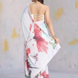 navyasa by liva White & Red Printed Saree With Unstitched Blouse image 2