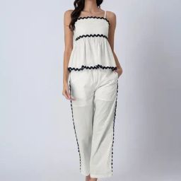 Moomaya White Cotton Regular Fit Co-Ord Set-picture-27