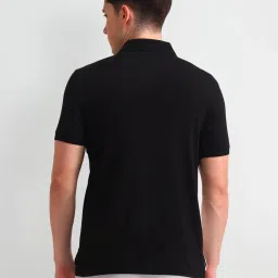 Arrow Sport Black Cotton Regular Fit Striped Polo T-Shirt image 2