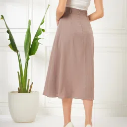 Kibo Brown Crepe Solid Midi Skirt image 2