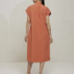 Artagai Orange Elevated Basics Pleated Shirt Dress with Concealed Placket image 4