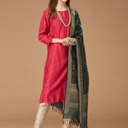 Fabindia Green Woven Pattern Dupatta image 2