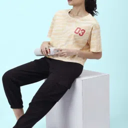 Ajile by Pantaloons Beige & White Cotton Printed Sports Top image 4