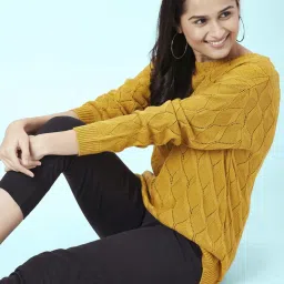 Honey by Pantaloons Mustard Self Pattern Sweater image 4