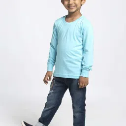 Friskers Kids Turquoise Blue Cotton Regular Fit Full Sleeves T-Shirt image 4