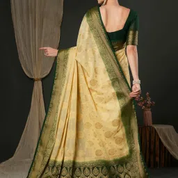 Saree Mall Beige & Green Woven Saree With Unstitched Blouse image 2