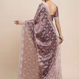 Saree Mall Purple Embroidered Saree With Unstitched Blouse image 2