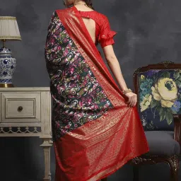 Saree Mall Green & Red Silk Printed Saree With Unstitched Blouse image 2