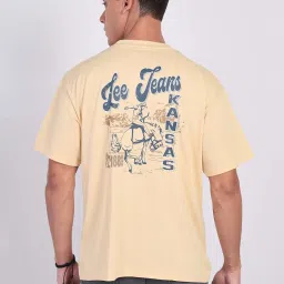 Lee Beige Loose Fit Printed Cotton Oversized Crew T-Shirt image 2