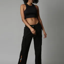 Breakbounce Black Straight Fit Mid Rise Cargo Trousers image 4