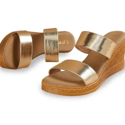 Ginger by Lifestyle Women's Gold Casual Sandals image 4