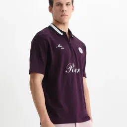 Rare Rabbit Purple Relaxed Fit Printed Polo T-Shirt image 3