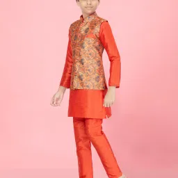 Aarika Kids Boys Orange Color Kurta Pyjama With Waistcoat image 4