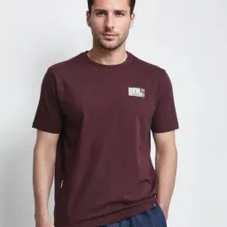 Rare Rabbit Maroon Regular Fit Patchwork T-Shirt-image-55