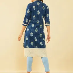 Soch Indigo Cotton Floral Printed Straight Kurta image 2