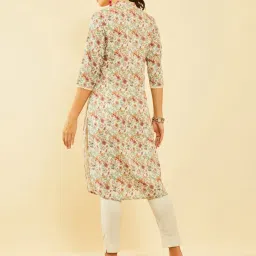 Soch Off White Poly Cotton Floral Printed Straight Kurta With Tassels image 2