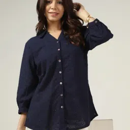 Mustard Navy Embroidery Shirt-picture-13