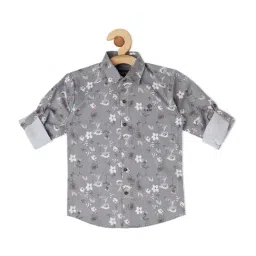 Cavio Kids Grey Cotton Floral Print Full Sleeves Shirt-image-6