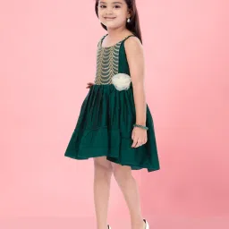 Aarika Kids Girl's Dark Green Color Party Wear Frock image 4