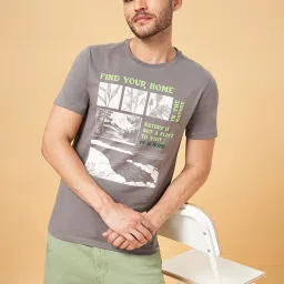 Urban Ranger by Pantaloons Mid Grey Cotton Slim Fit Printed T-Shirt image 4